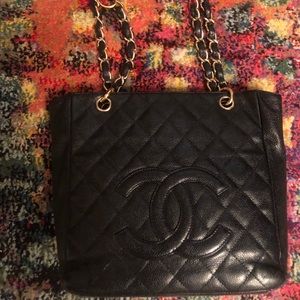 Chanel black caviar leather petite tote